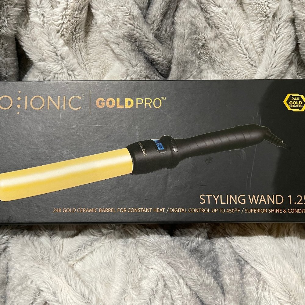 BIO IONIC Goldpro 1.25" Hair Curling Iron 24 kt Ceramic Wand Black / Gold